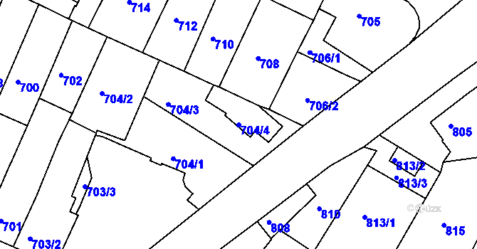 Parcela st. 704/4 v KÚ Dačice, Katastrální mapa