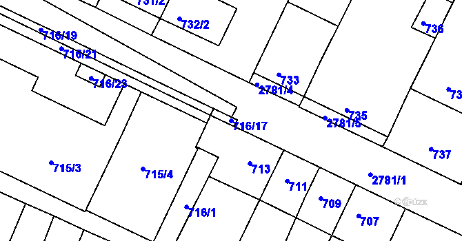 Parcela st. 716/17 v KÚ Dačice, Katastrální mapa
