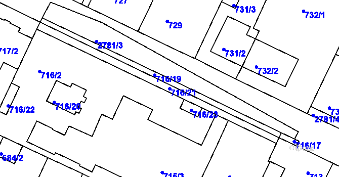 Parcela st. 716/21 v KÚ Dačice, Katastrální mapa