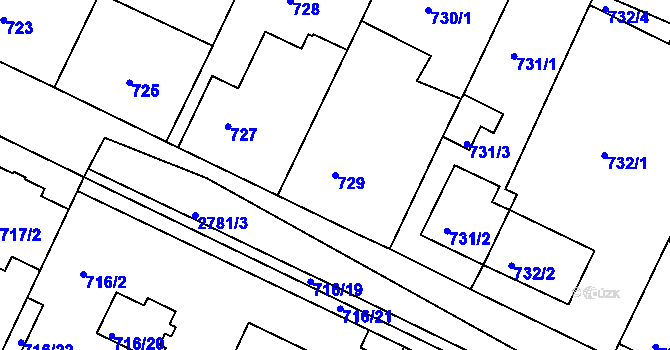 Parcela st. 729 v KÚ Dačice, Katastrální mapa