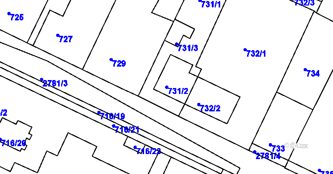 Parcela st. 731/2 v KÚ Dačice, Katastrální mapa
