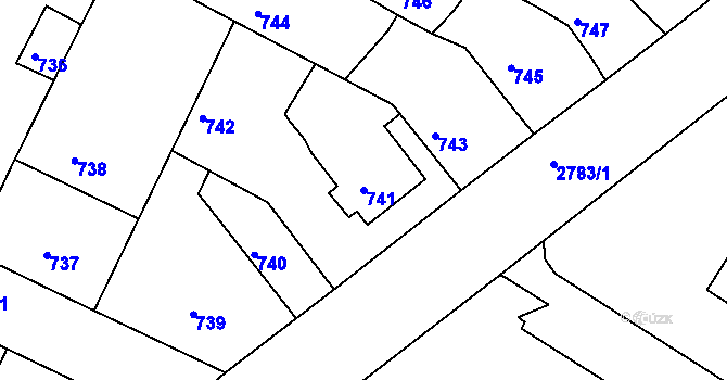 Parcela st. 741 v KÚ Dačice, Katastrální mapa