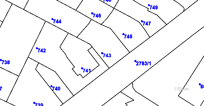 Parcela st. 743 v KÚ Dačice, Katastrální mapa