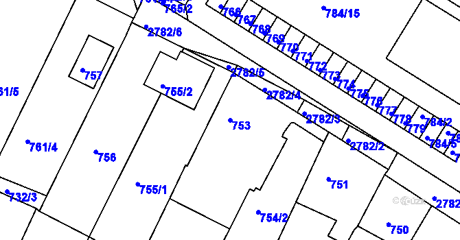 Parcela st. 753 v KÚ Dačice, Katastrální mapa
