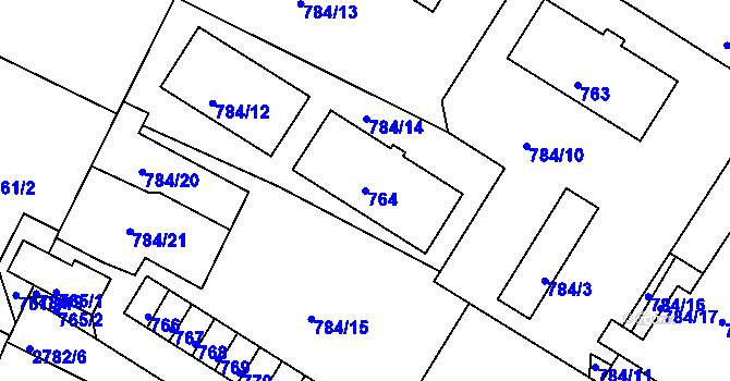 Parcela st. 764 v KÚ Dačice, Katastrální mapa