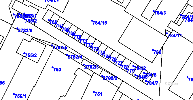 Parcela st. 774 v KÚ Dačice, Katastrální mapa