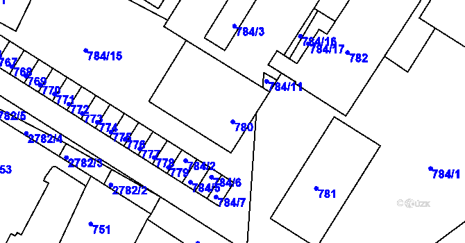 Parcela st. 780 v KÚ Dačice, Katastrální mapa