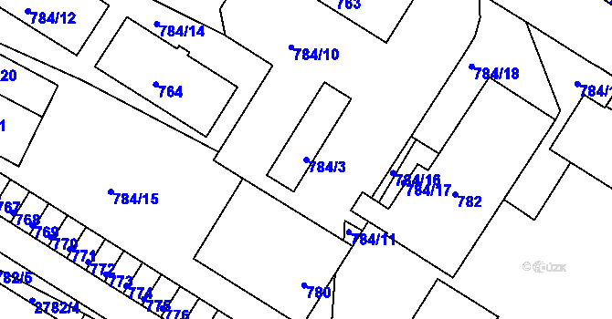 Parcela st. 784/3 v KÚ Dačice, Katastrální mapa