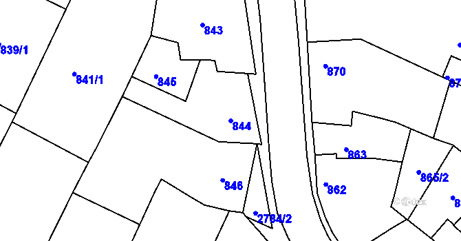 Parcela st. 844 v KÚ Dačice, Katastrální mapa