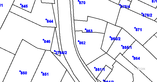Parcela st. 862 v KÚ Dačice, Katastrální mapa