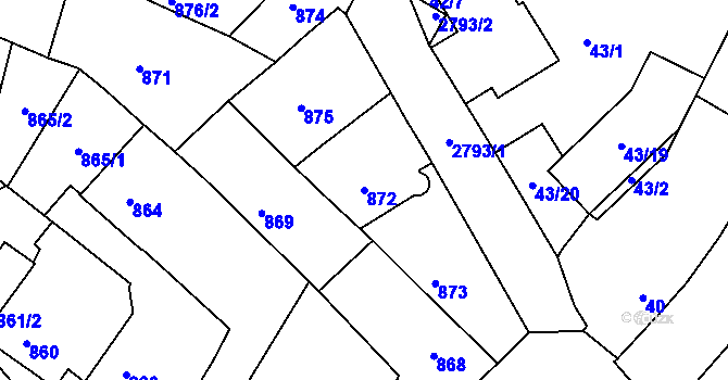 Parcela st. 872 v KÚ Dačice, Katastrální mapa