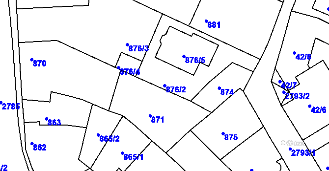 Parcela st. 876/2 v KÚ Dačice, Katastrální mapa