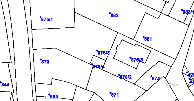 Parcela st. 876/3 v KÚ Dačice, Katastrální mapa