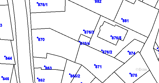 Parcela st. 876/4 v KÚ Dačice, Katastrální mapa