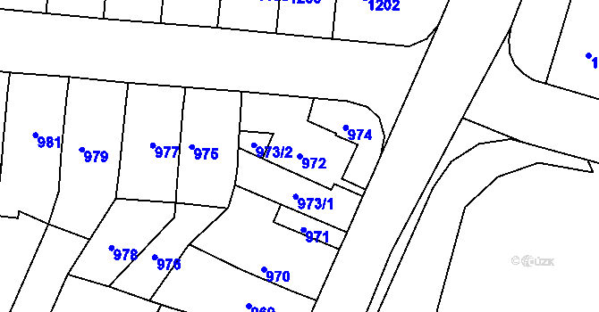 Parcela st. 972 v KÚ Dačice, Katastrální mapa