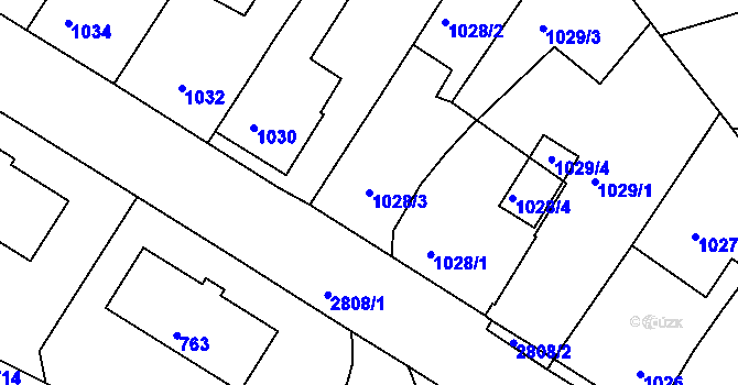 Parcela st. 1028/3 v KÚ Dačice, Katastrální mapa