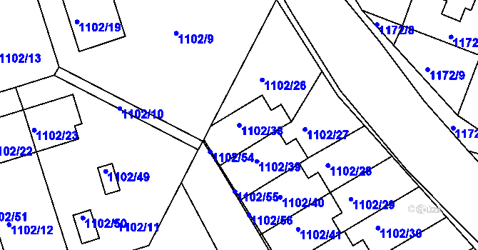 Parcela st. 1102/38 v KÚ Dačice, Katastrální mapa