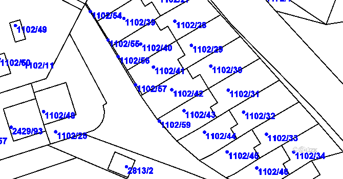 Parcela st. 1102/42 v KÚ Dačice, Katastrální mapa