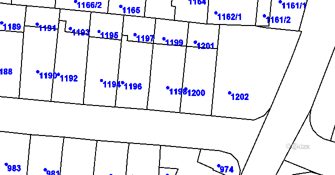 Parcela st. 1198 v KÚ Dačice, Katastrální mapa