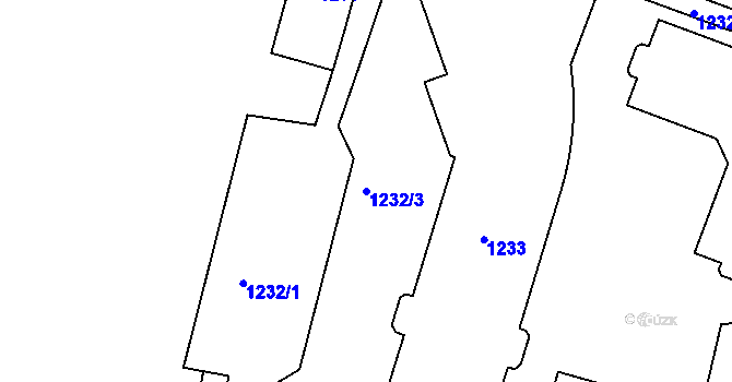 Parcela st. 1232/3 v KÚ Dačice, Katastrální mapa