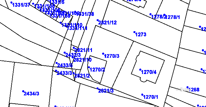Parcela st. 1270/3 v KÚ Dačice, Katastrální mapa