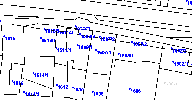 Parcela st. 1607/1 v KÚ Dačice, Katastrální mapa