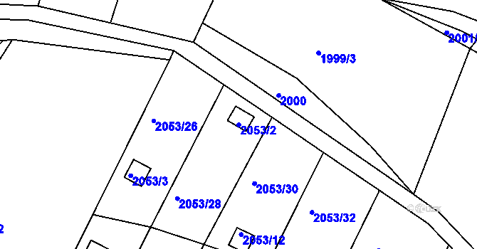 Parcela st. 2053/2 v KÚ Dačice, Katastrální mapa