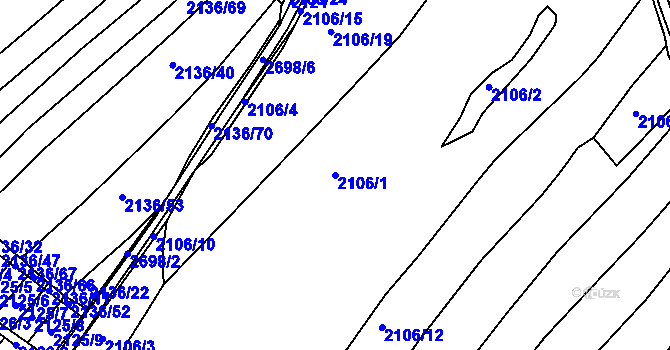 Parcela st. 2106/1 v KÚ Dačice, Katastrální mapa