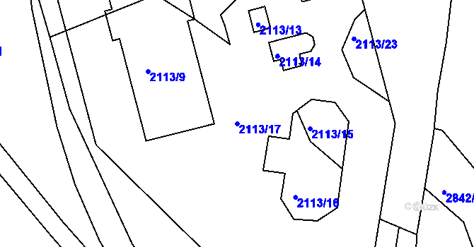 Parcela st. 2113/17 v KÚ Dačice, Katastrální mapa