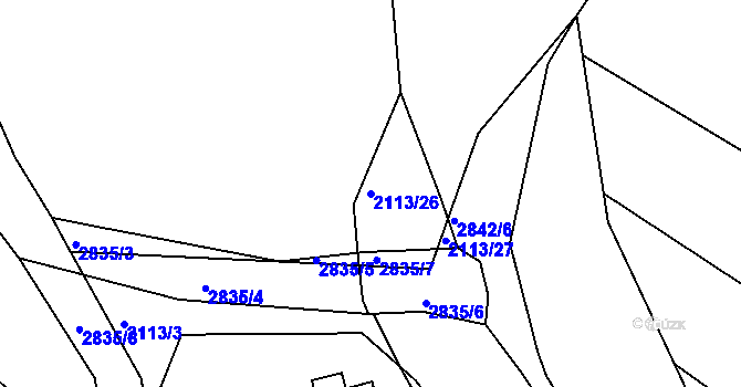 Parcela st. 2113/26 v KÚ Dačice, Katastrální mapa