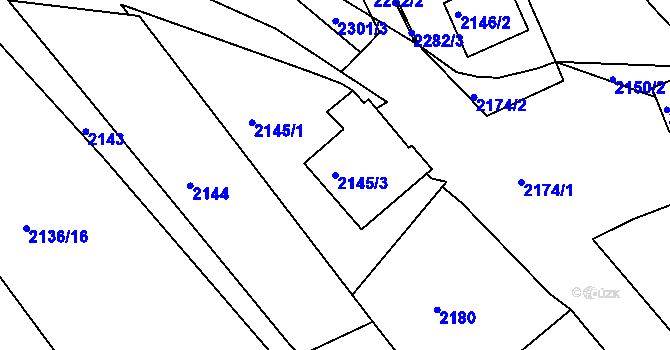 Parcela st. 2145/3 v KÚ Dačice, Katastrální mapa