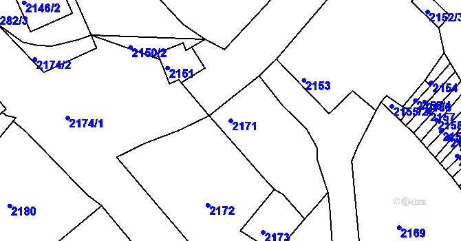 Parcela st. 2171 v KÚ Dačice, Katastrální mapa
