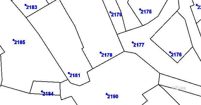 Parcela st. 2178 v KÚ Dačice, Katastrální mapa