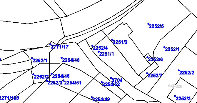 Parcela st. 2251/1 v KÚ Dačice, Katastrální mapa