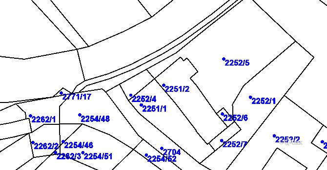 Parcela st. 2251/2 v KÚ Dačice, Katastrální mapa