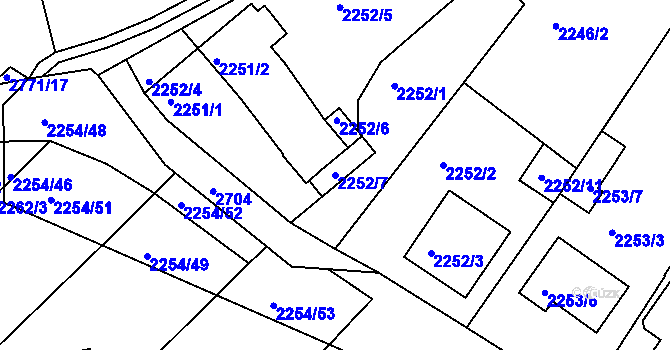 Parcela st. 2252/7 v KÚ Dačice, Katastrální mapa