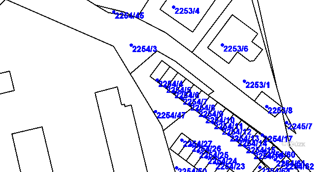 Parcela st. 2254/5 v KÚ Dačice, Katastrální mapa