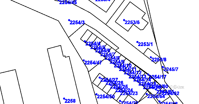 Parcela st. 2254/7 v KÚ Dačice, Katastrální mapa