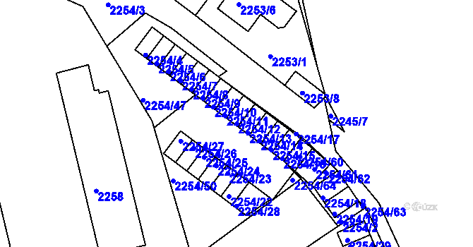Parcela st. 2254/12 v KÚ Dačice, Katastrální mapa
