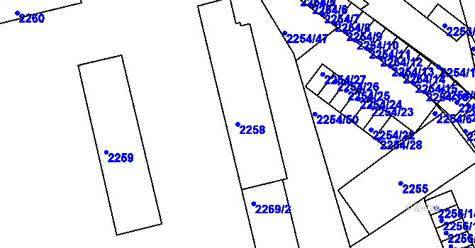 Parcela st. 2258 v KÚ Dačice, Katastrální mapa