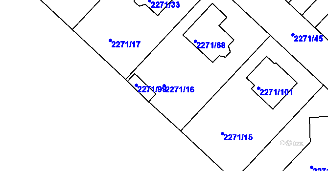 Parcela st. 2271/16 v KÚ Dačice, Katastrální mapa