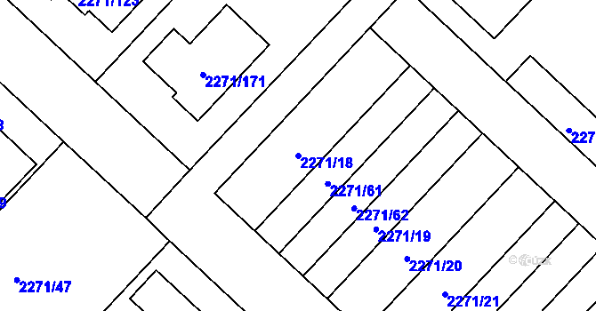 Parcela st. 2271/18 v KÚ Dačice, Katastrální mapa