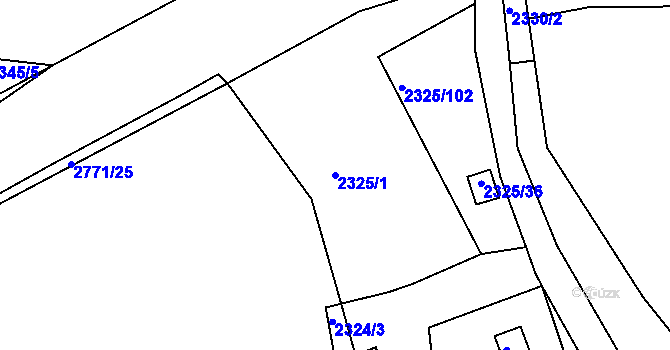 Parcela st. 2325/1 v KÚ Dačice, Katastrální mapa
