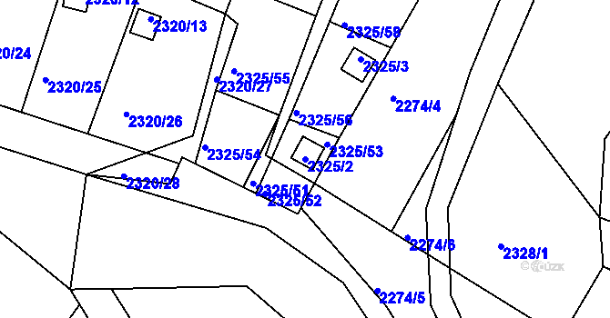 Parcela st. 2325/2 v KÚ Dačice, Katastrální mapa