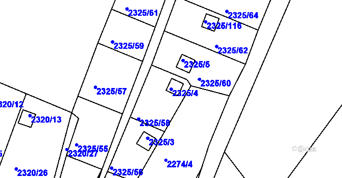 Parcela st. 2325/4 v KÚ Dačice, Katastrální mapa