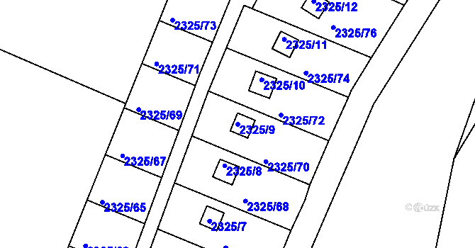 Parcela st. 2325/9 v KÚ Dačice, Katastrální mapa