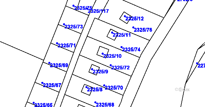 Parcela st. 2325/10 v KÚ Dačice, Katastrální mapa