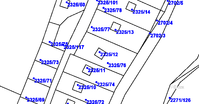 Parcela st. 2325/12 v KÚ Dačice, Katastrální mapa