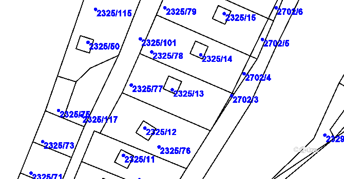 Parcela st. 2325/13 v KÚ Dačice, Katastrální mapa