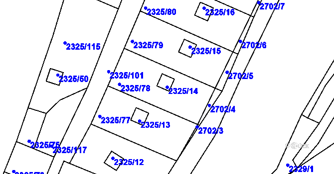 Parcela st. 2325/14 v KÚ Dačice, Katastrální mapa